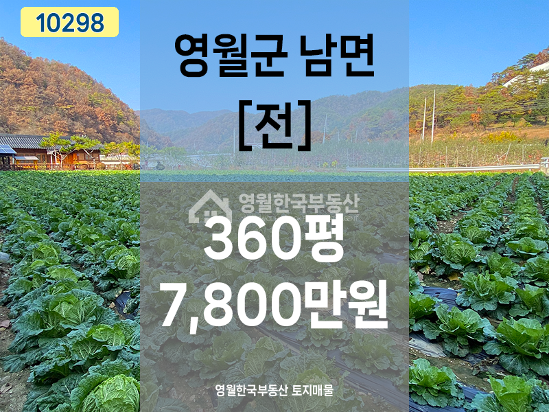 강원 영월군 남면 영월군 남면 토지 반듯한 모양 가격 좋은 소형 토지, 생산관리지역 귀촌 주택지 주말농장 추천 매매 매물번호 10298 사진 1