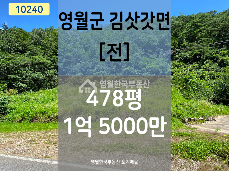 강원 영월군 김삿갓면 김삿갓면 작은 계곡 접한 소형 토지매매, 청정지역 조용한 산골짜기마을 전원생활 매매 매물번호 10240 사진 1